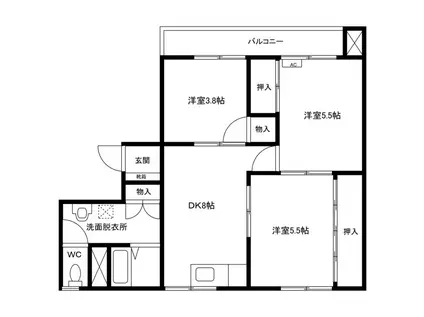 ヴィラナリー燕(3DK/1階)の間取り写真