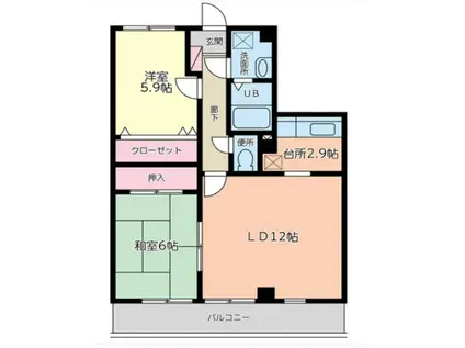 フォブール春日II(2LDK/3階)の間取り写真