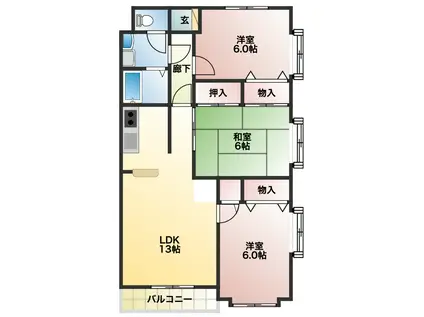 ユトリロキャッスル(3LDK/3階)の間取り写真