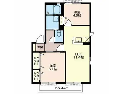 パインクレストA(2LDK/2階)の間取り写真