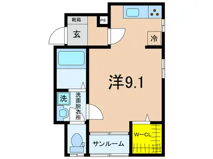 PSレジデンス(ワンルーム/1階)の間取り写真