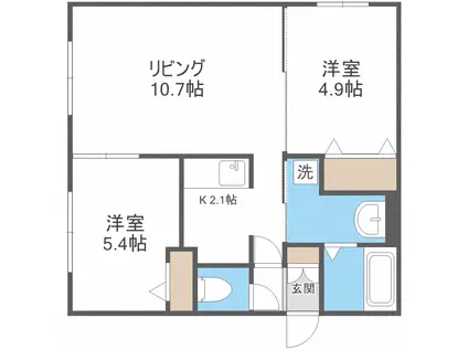 ECOA南郷7丁目B(2LDK/1階)の間取り写真