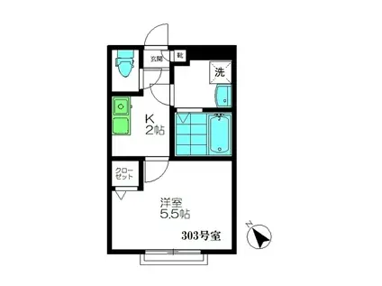 K-HOUSE鵜の木(1K/3階)の間取り写真