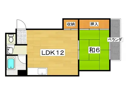 香里園ハウス(1LDK/4階)の間取り写真