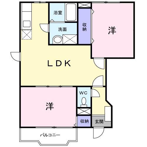 グランズ21A(2LDK/1階)の間取り写真