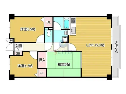 リヴェール緑地(3LDK/5階)の間取り写真