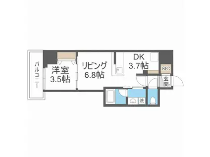 クロスレジデンス阿波座(1LDK/9階)の間取り写真