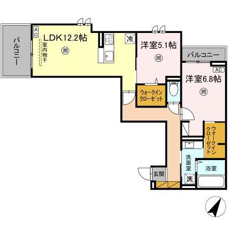 プロスター元山町(2LDK/3階)の間取り写真