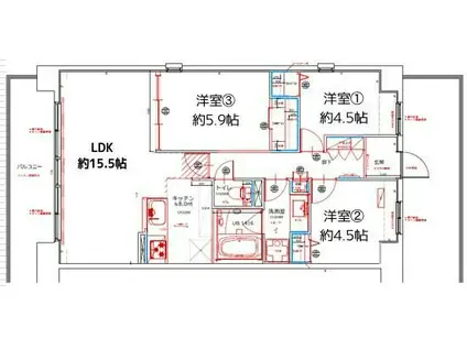 ドゥーエ南長崎(3LDK/5階)の間取り写真