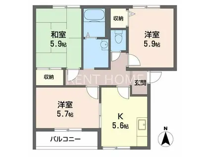 コーポハピネス(3K/2階)の間取り写真