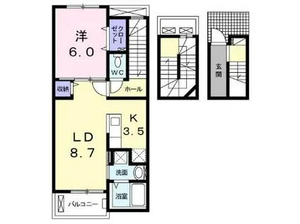 ライトスプリングB(1LDK/3階)の間取り写真