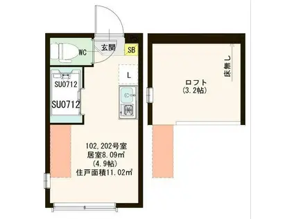 ハーモニーテラス根岸II(ワンルーム/1階)の間取り写真