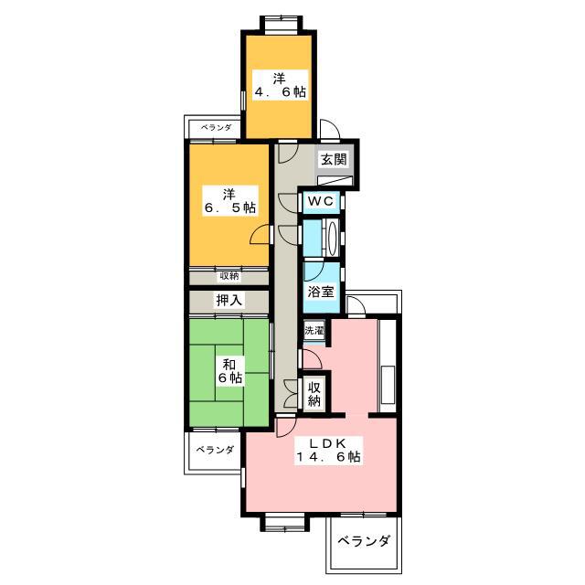 佐鳴湖パークタウン9号棟(3LDK/2階)の間取り写真