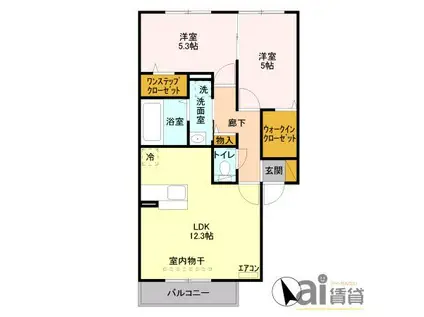 フェニックス小仙波D(2LDK/2階)の間取り写真