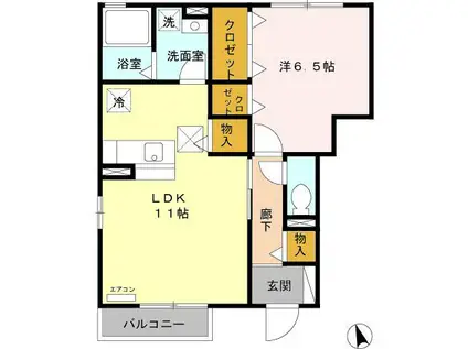 パークヒル城南(1LDK/1階)の間取り写真