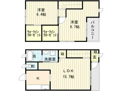 ふぁみりありんくうA棟(2LDK/1階)の間取り写真