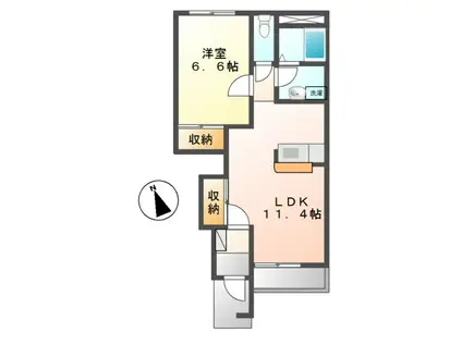 PRENDRE(1LDK/1階)の間取り写真