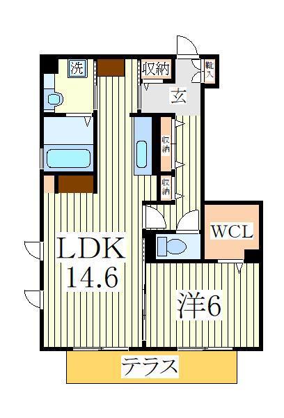 リヴィール ソワ II(1LDK/1階)の間取り写真