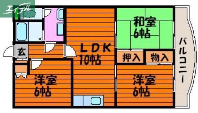 ビーキーパーズ中II号館(3LDK/2階)の間取り写真