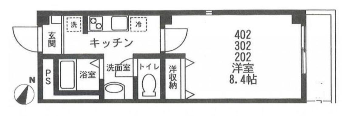 ミア・カーサ横浜橋(1K/3階)の間取り写真