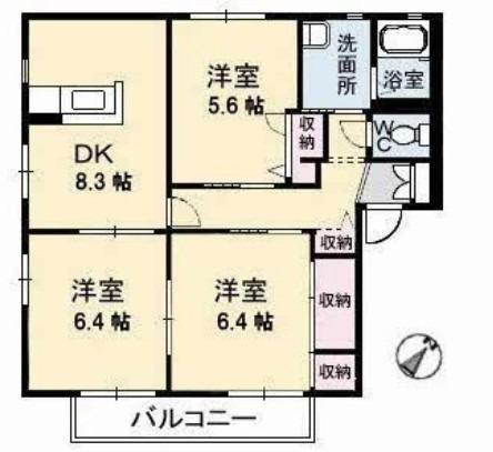 ディアス2000 C棟(3DK/2階)の間取り写真