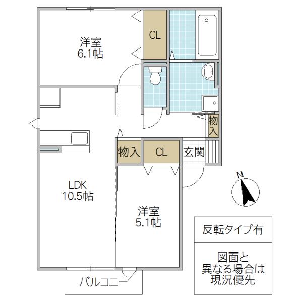 ゼピュロス学園の森 T(2LDK/2階)の間取り写真