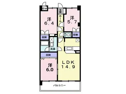 ヒルサイドベン(3LDK/5階)の間取り写真