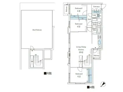 柿の木坂2丁目M(3LDK/4階)の間取り写真