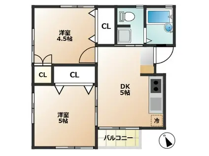 ブラウンコート(2DK/2階)の間取り写真