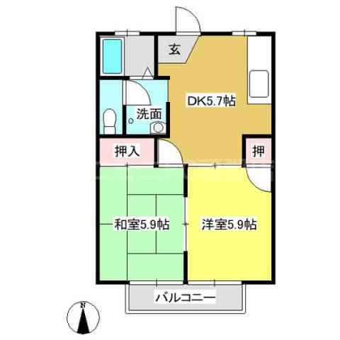 ボナール丸光 A棟(2K/1階)の間取り写真