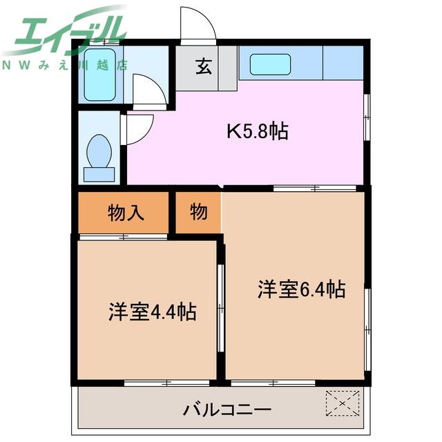 サニーハイツ服部(2DK/2階)の間取り写真