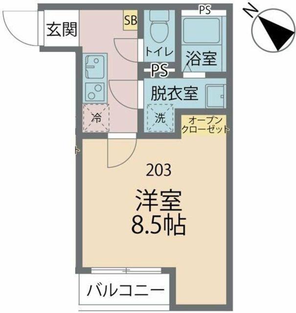 カインドネス相模原中央(1K/2階)の間取り写真