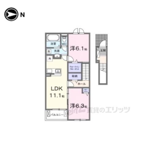 ヒカルサ仰木の里Ⅱ(2LDK/2階)の間取り写真