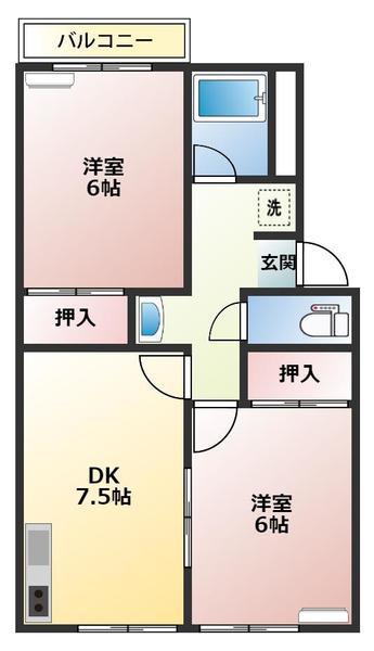 SHAMROCK E棟(2DK/2階)の間取り写真