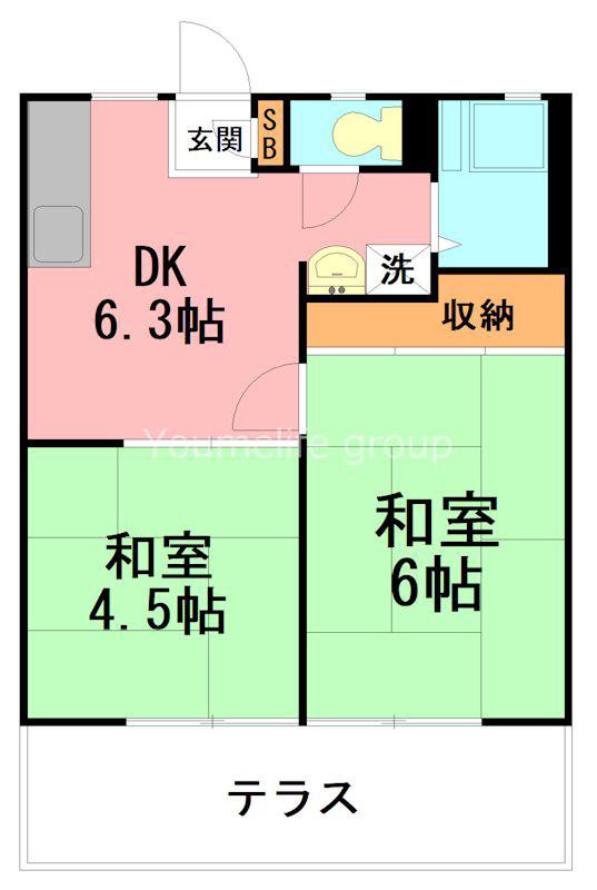 サニーハイツ(2DK/1階)の間取り写真