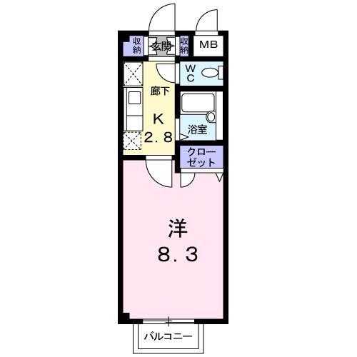 クレール穴生(1K/2階)の間取り写真