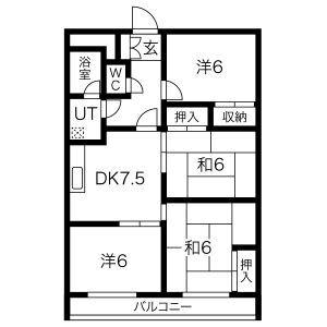 レジデンス領下(4DK/3階)の間取り写真