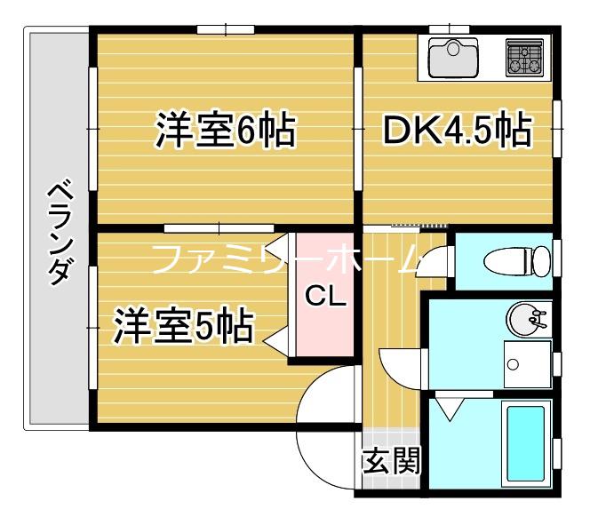 フォレストレイク(2DK/1階)の間取り写真