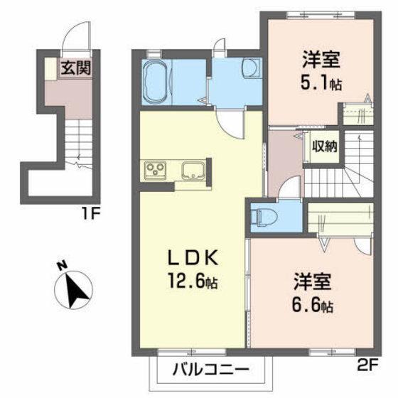 メゾンMAST八山田B(2LDK/2階)の間取り写真