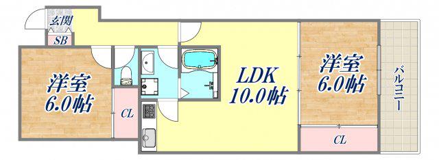 エスポワール若草2(2LDK/3階)の間取り写真