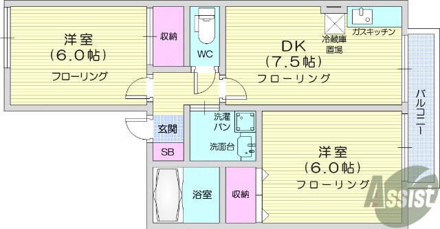 ディアコート加茂A(2DK/1階)の間取り写真