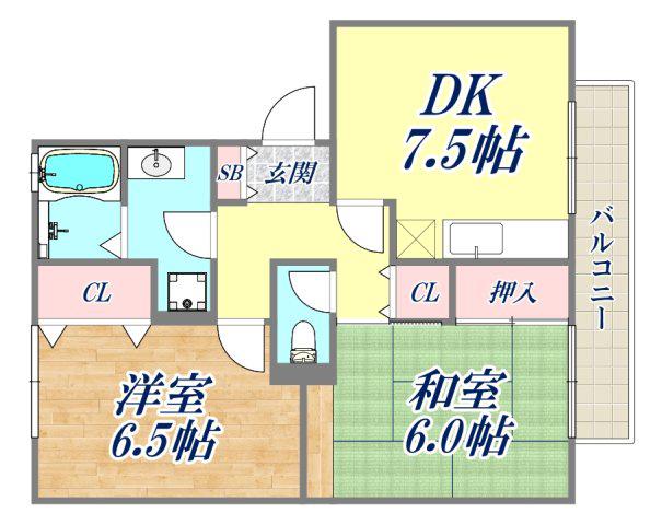 グリーンハウス新伊丹(2DK/2階)の間取り写真