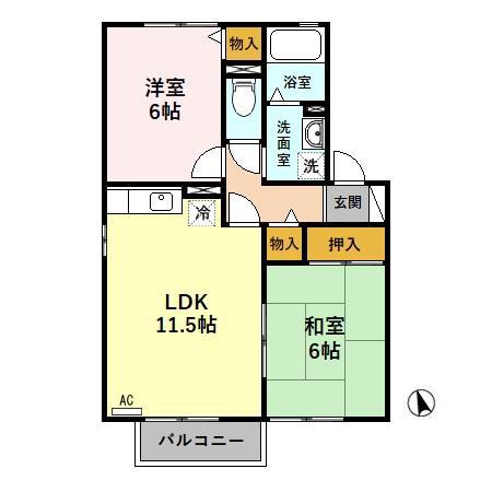 クレセントヴィラ日置江 A(2LDK/1階)の間取り写真