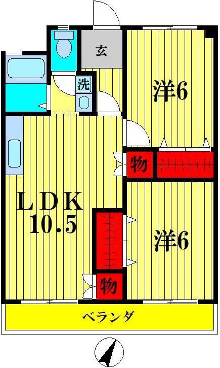 高橋ハイツ(2LDK/4階)の間取り写真