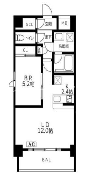 レイディアント湘南台(1LDK/12階)の間取り写真