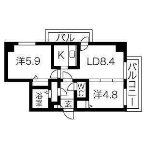 リヴェール山鼻(2LDK/2階)の間取り写真