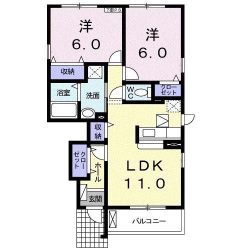 サウス・ブリッサB(2LDK/1階)の間取り写真