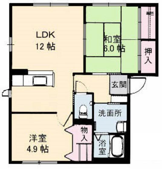シェソワ大立(2LDK/1階)の間取り写真
