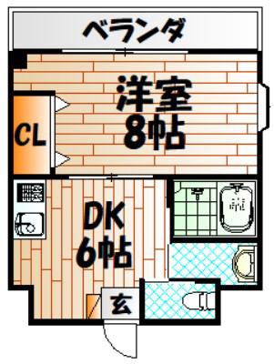 第61川崎ビル(1DK/5階)の間取り写真