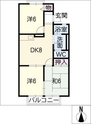 グリンビューわかぞのB棟(3DK/1階)の間取り写真